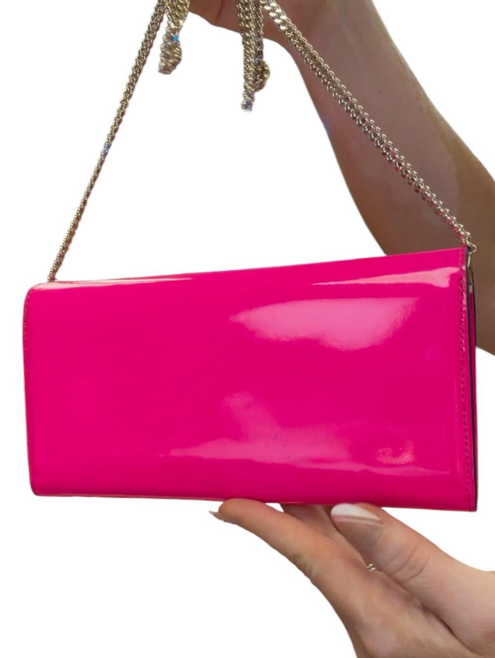 Jimmy Choo Milla Neon Pink Patent Leather Clutch with Chain Strap - Picture 14 of 15